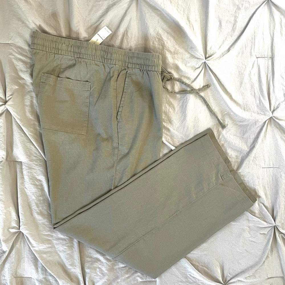 Linen Blend Drawstring Pants